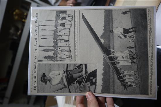 A collection of Henley Royal Regatta ephemera, including photographs, a 1959 Meet flag and other items,